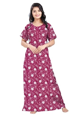 Image of Women Cotton Nighty Combo Pack of 2, Printed Maxi Nighty Gown, Short Sleeve Cotton Nightdress, Soft Breathable Ankle Length Sleepwear Nightwear for Ladies, Free Size