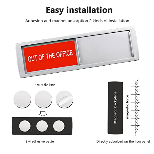 Image of Currently in the Office Out of Office Sign for Door, Privacy Signs for Home or Medical,Easy To Read Non-Scratch Magnetic Slider Door Indicator (7'' x 2'' - Silver)