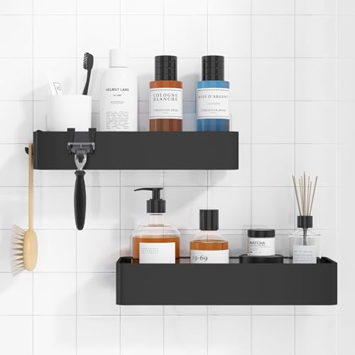 Lista de Estantes para ducha comprados en linea. 45 Paquete De 2 Estanteria Ducha Para Baño,estante Baño Sin Taladro,repisa Para Baño Pared,con Gancho, Acero Inoxidable,para Baño Y Cocina Almacenamiento (Negro-02-02)