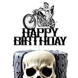 Glitter Motorcycle And Cool Biker Happy Birthday Cake Topper, Motorbike Rider Racing Theme Party, Cool Skull Theme Party Decoration Supplies