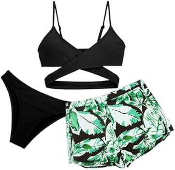 Meisjesbadpak, Hawaïbloemen, 4-delige bikiniset met cover