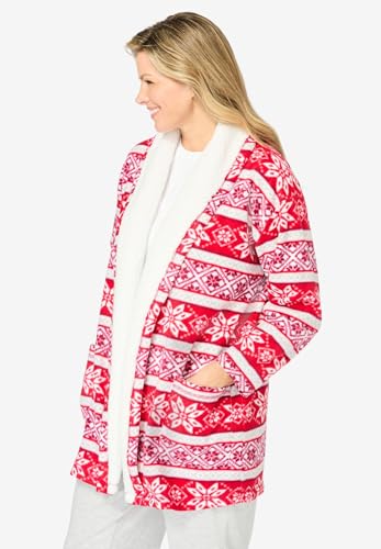 Dreams & Co. Plus Size Sherpa Lined Collar Microfleece Bed Jacket3