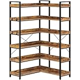 Rolanstar Bookshelf 6 Tier with 4 Hooks, Reversible Corner Bookshelf, 69