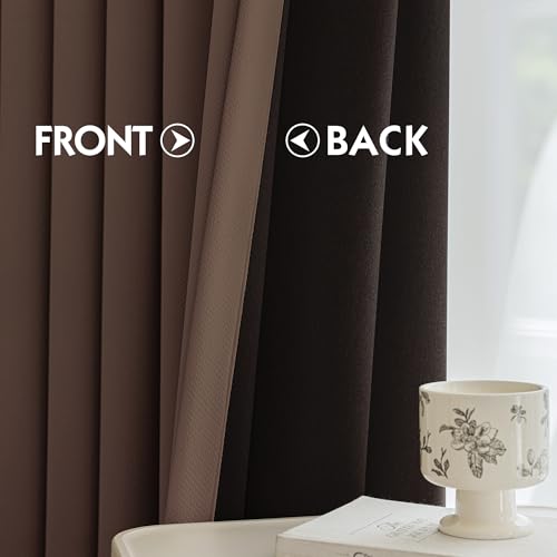 Image of FMFUNCTEX 100% Blackout Coffee Brown Curtains 63 Inch for Bedroom, 2 Panels