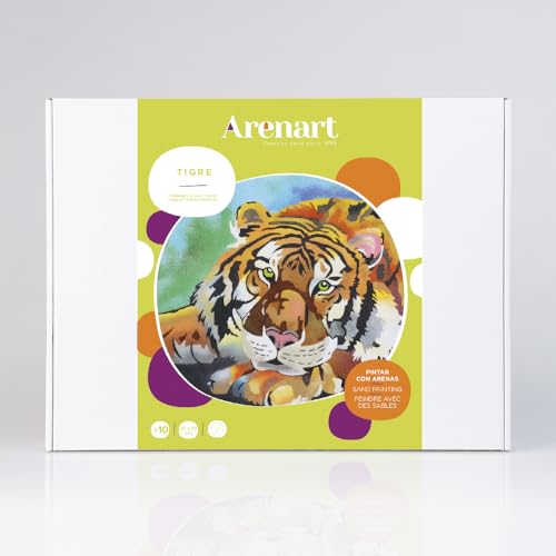 Arenart | 1 Lámina Tigre 46x38cm | para Pintar con Arenas de Colores | Manualidades para Adultos y Jóvenes | Dibujo Fácil | Pintar por números | +9 años