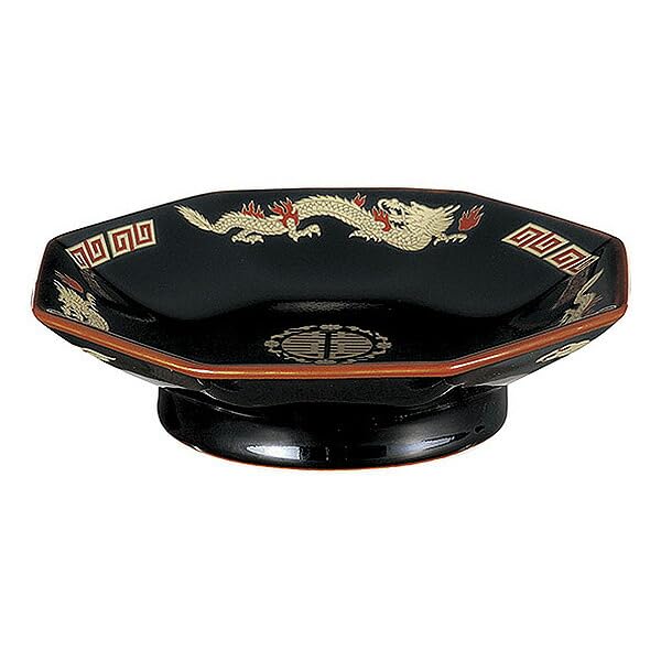 Amazon | 天目金彩竜 八角高台皿 約18.5cm 黒系 中華食器・アジアン