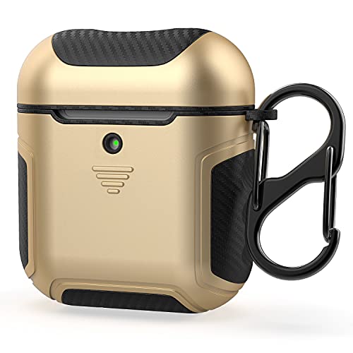 ORETECH Compatibile con Cover Airpods, Custodia per Airpods 1 e 2, Heavy Duty Airpods(1&2) Protettiva 2in1 Ibrida Silicone Gomma e Fibra di Carbonio Hard PC per Apple Airpods 2,1 (LED Visibile) - Oro