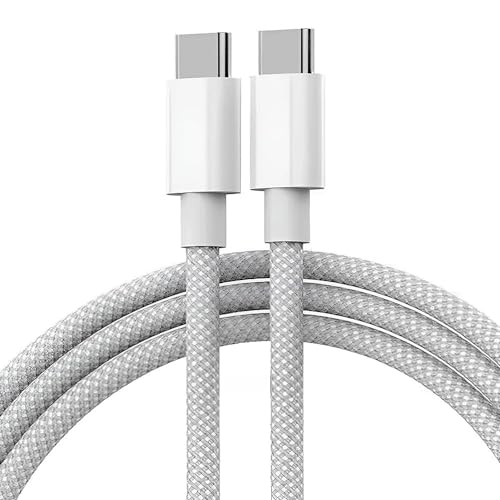 Image of Braided USB -C to USB -C Cable (1M) For iPhone Series (16, 16 Pro Max), USB Cable, Samsung Galaxy S25, S24, Google Pixel 9 & 8, iPad Pro & More | 3 Months Warranty | White