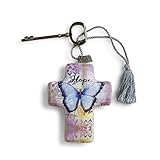 DEMDACO Hope Butterfly 4 x 3 Cross Shaped Resin Keepsake Decoration, Blue