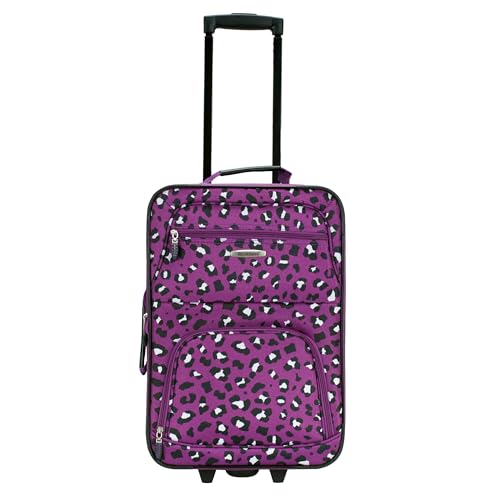Image of Rockland Fashion Softside Upright Luggage Set, Expandable,Telescopic Handle,Wheel, Purple Leopard, 2-Piece (14 /19)