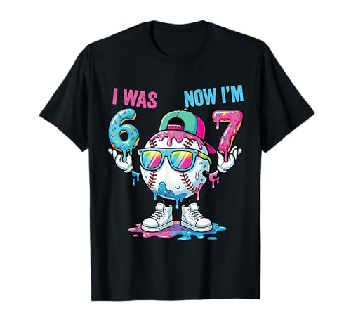 I was 6 Now I'm 7 Baseball 7th Birthday Boys Kids 67 Meme T-Shirt