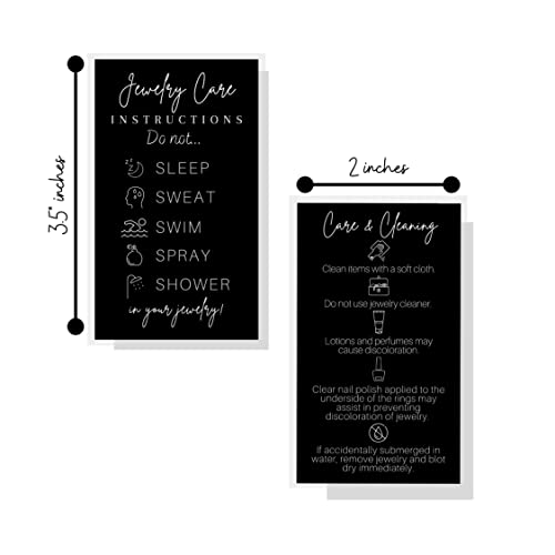 Jewelry Cleaning And Care Cards | 50 Pk | Business Card Stock 2 X 3.5" Inches | Simple Black Card Design #TOP1