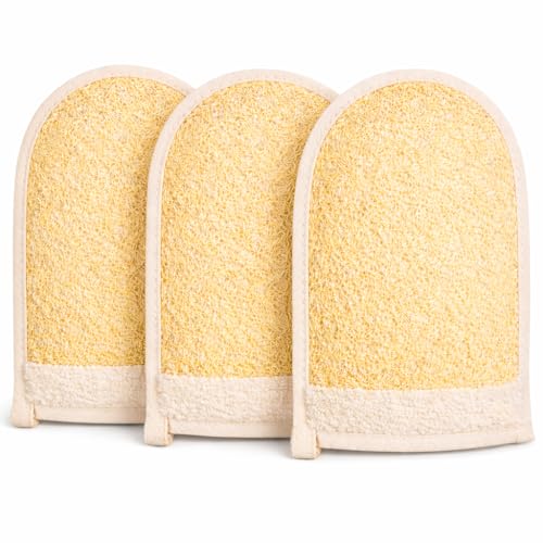 European M6 Loofah Body Scrubber - Natural Egyptian Exfoliating Mitt for Shower & Bath | Dual-Sided Organic Luffa Sponge Glove | Large Size Deep Body Cleansing for Women & Men