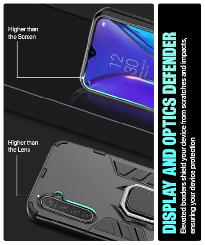 Image of WOW IMAGINE Shock Proof Back Case Mobile Cover for Realme XT | Back Cover Case (Tough Armor | Hybrid PC + TPU | Ring Holder & in-Built Kickstand | Black)