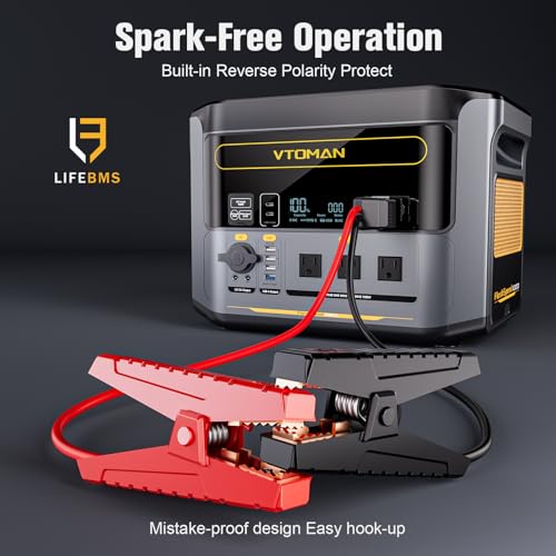Image of VTOMAN FlashSpeed 1000 Solar Generator, 828Wh LiFePO4 with Jumper cables | car jump starter, 1H Fast Charging, 1000W output, home backup, camping, roadside emergencies,12 output ports