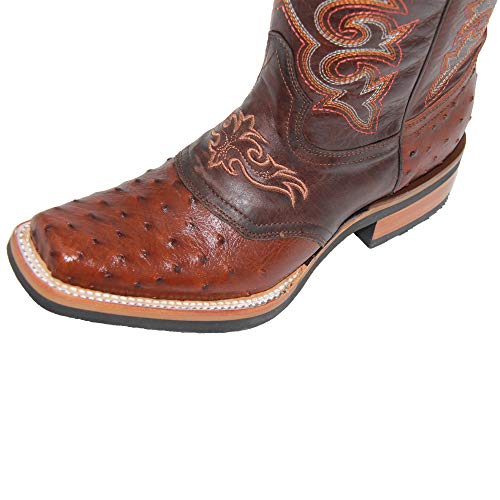 Western Shops Mens Genuine Cowhide Leather Square Toe Ostrich Quill Print Western Cowboy Boots3