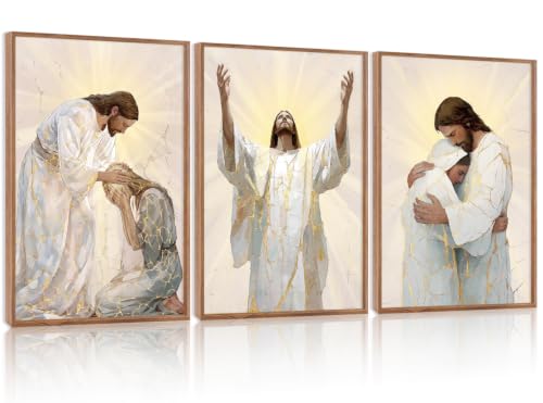 Image of CHDITB 3D Textured Framed Jesus Embrace Woman Christian Healing Wall Art