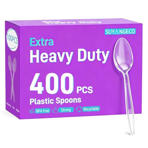 [400 Count] Clear Plastic Spoons Heavy Duty Disposable Spoon Reusable