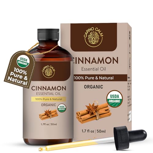 Carno Calm Cinnamon Essential Oil | USDA Certified Organic Cinnamon Oil | Perfect for Aromatherapy and Diffuser | 1.7 fl.oz