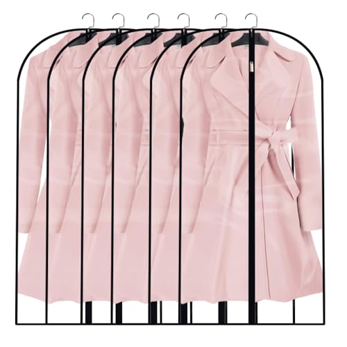Clear Garment Bags (24'' x 48'' Set of 6) Clothes Covers for Closet Storage Closet Cover for Open Closet Hanging Clothes Travel Bag Clothes Bags with Zipper Gown Garment Bag for Long Dresses