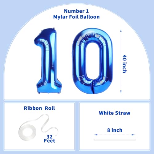 Image of Number Balloons Navy Blue Balloons - Giant Number 10 Balloon, Blue 10th Number Balloon Birthday Decorations for Boys
