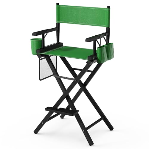 OmySalon Director's Chair 31" Height Folding Portable w/Storage Pouch & Footrest, Makeup Artist Chair for Salon, Events, Mobile, 250lb Capacity, Black Wood Frame & Olive Green Canvas Seat