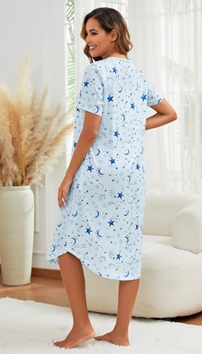 Image of Kabento Nightgowns for Women Cotton Short Sleeve Long Night Gowns with Pockets