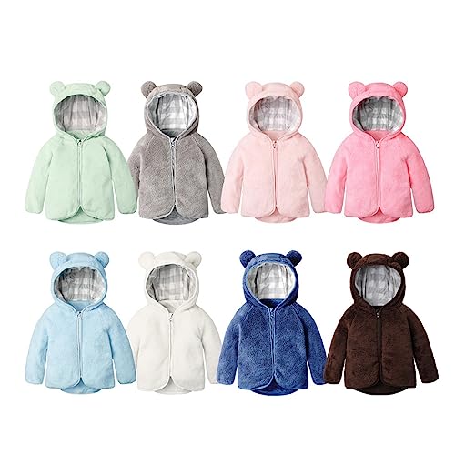 Toddler Girls Boys Autumn Winter Long Sleeve Thick Solid Color Plush Zipper Hooded Coat For 0 To 3 Jackets For Girls4