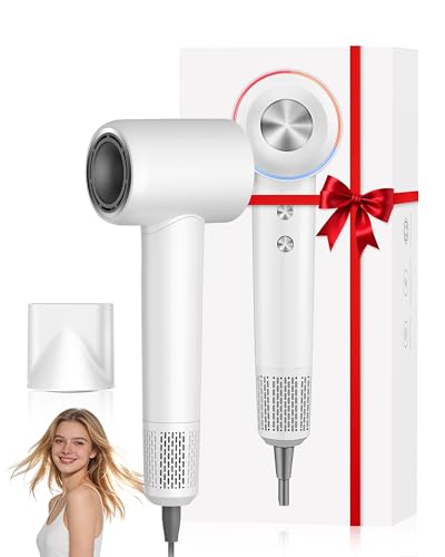 Nuueo Ionic Hair Dryer, 150,000 RPM High-Speed Professional Blow Dryer for Fast Drying, 500M Negative Ions & Thermo-Control, Magnetic Nozzle, Low Noise & Lightweight for Home and Travel, White