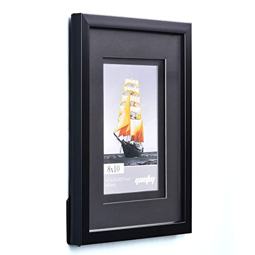 Yaetm 8X10 Double Floating Mat Picture Frame Set Of 2, Display Picture 5X7 With Black Double Mat, Polished High Definition Real Glass, Tabletop & Wall Mounting Photo Frames, Black #TOP2