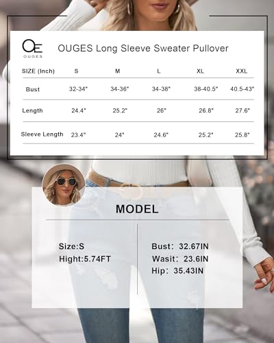 Image of OUGES Womens 2024 Spring Summer Tops Basic Slim Fit Sweaters Turtleneck T Shirts Business Casual Outfits