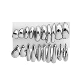 FOURPG 10 Pairs Chunky Silver Dangle Earrings for Women Hypoallergenic Trendy Thick Silver Plated Hoop Earrings Set Lightweight Jewelry (SILVER-10P)