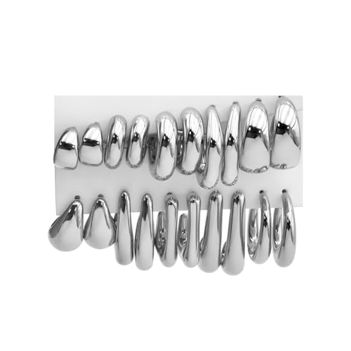 FOURPG 10 Pairs Chunky Silver Dangle Earrings for Women Hypoallergenic Trendy Thick Silver Plated Hoop Earrings Set Lightweight Jewelry (SILVER-10P)