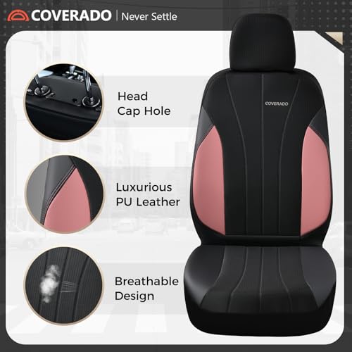 Image of Coverado Automotive Seat Covers Front Seats, Luxury, 2-Pack, Mesh Design, Pink Driver Seat Protectors, Universal Fit for SUVs, Trucks, Sedans
