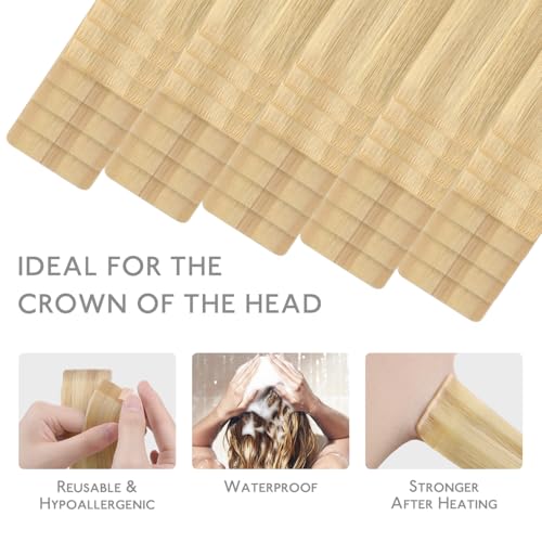 Image of WENNALIFE Invisi Edge Tape in Hair Extensions Human Hair,#16 /22,20 Inch | 20 Inch 100g 40pcs (Invisi Edge & Classic) Light Blonde Highlighted Golden Blonde Invisi Injected Remy Hair Seamless