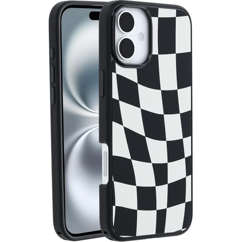 Image of OtterBox iPhone 16 Plus Symmetry Series Case - Wavy Charcoal Black - Ultra-Thin, Sleek iPhone Case, Protective iPhone Case with Wavy Black & White Checkerboard Pattern