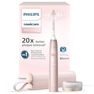 Philips Sonicare DiamondClean 9900 Prestige Electric Toothbrush – with SenseIQ Technology and Advanced AI App, 5 Brushing Modes, 3 Intensity Levels, Charging Travel Case, Pink, Model HX9990/13