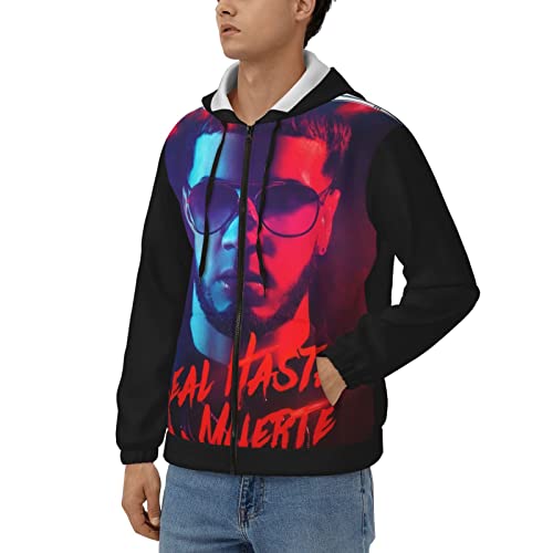 ISHAANAV Anuel music and AA Men's Long Sleeve Zipper Hooded Sweatshirt Cardigan Tops2