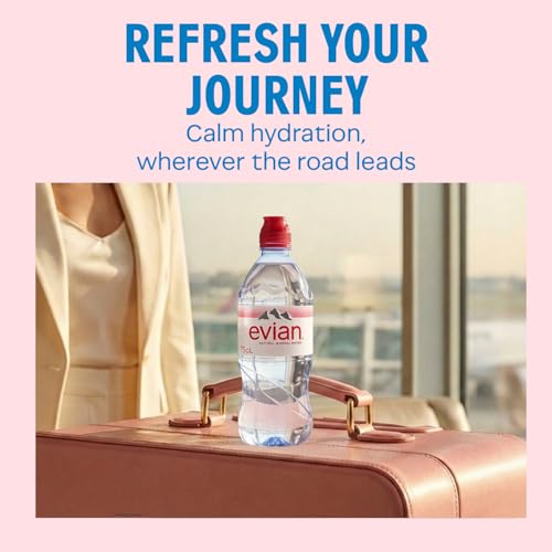 Image of Evian Mineral water, Naturally Filtered Drinking water, 750ml Bottled Water Crafted by Nature, Case of 12 x 750ml Sports Cap Water Bottles