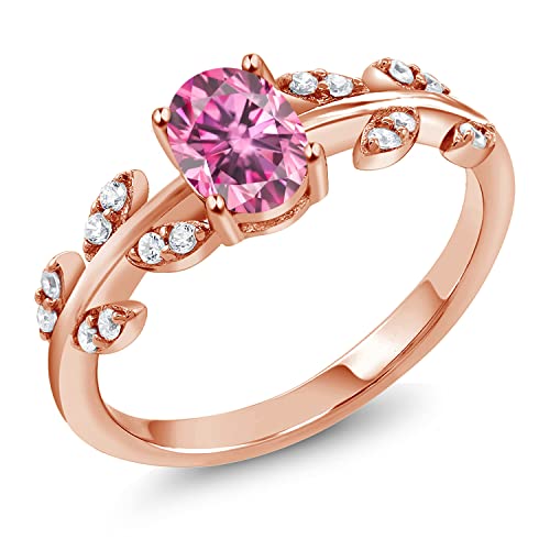 Gem Stone King 18K Rose Gold Plated Silver 7X5MM Oval Gemstone Birthstone Twisted Olive Branch Leaf Vine Band Wedding Ring For Women | Available In Size 5, 6, 7, 8, 9