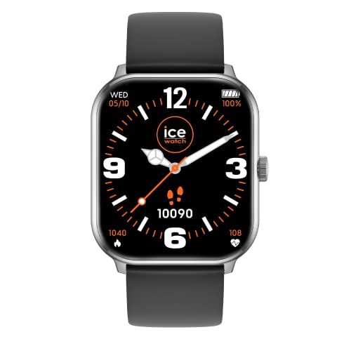ICE-WATCH - Ice Smart Silver Black - Montre Connectée Argent Mixte avec Bracelet en Silicone - 021411 (1,85