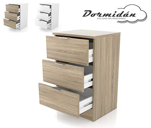ormidán- Mesita de Noche 3 cajones, Medidas 40,5 x 64,5 x 35 cm (Roble) …