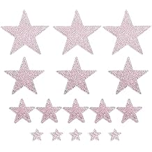MECCANIXITY 16 Pieces Iron on Patches Star Rhinestone Appliques Glitter Embroidered Patches Pink Iron on Rhinestones for Clothes DIY Crafts Bag Hat Pants in 4 Size