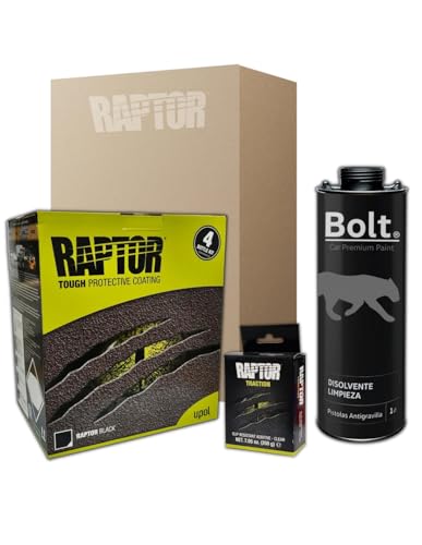 DISPIVAL Pintura Raptor 2K Kit Negro 4 Lt + Antideslizante + Disolvente
