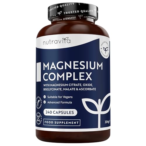 Nutravita Magnesium Supplements 5-in-1 Complex 1146mg - 240 High Strength Capsules - 400mg Elemental Magnesium: Bisglycinate, Citrate, Malate, Oxide, Ascorbate - Muscles & Sleep