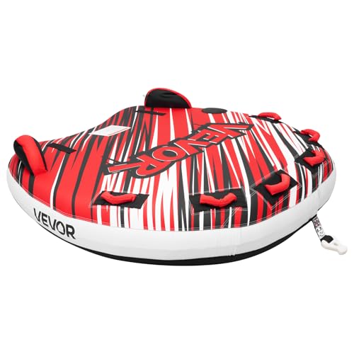 VEVOR Towable Tube für Boote, Wassersport-Schleppreifen für 3 Personen, bis 231 kg Tragfähigkeit, mit Flossen, Nylonhülle, Gepolsterten Griffen und Sicherheitsventil, für Seen, Flüsse und Meere, Rot