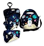 Kit Escolar Infantil Astronauta Azul – Mochila com Carrinho + Lancheira + Estojo