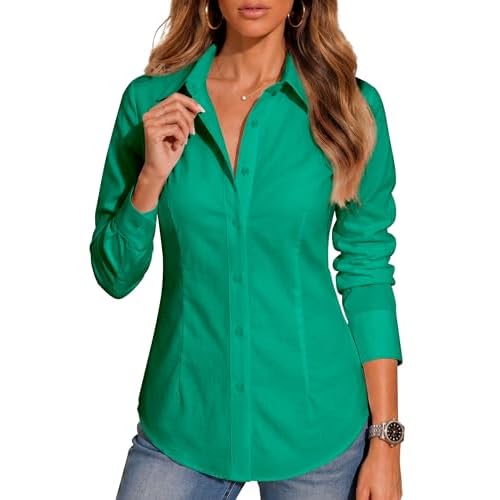 BBIBBI Cotton Button Down Shirts for Women Wrinkle Free Long Sleeve Dress Shirt for Office Work Business Casual Blouse XS-6XL
