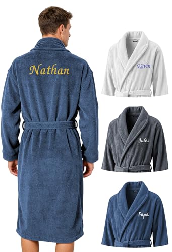 KDO MAGIC Peignoir homme personnalisé - Sortie de bain brodé avec un prénom - Matière éponge - Plusieurs coloris - Idée cadeau homme, fête des pères,...