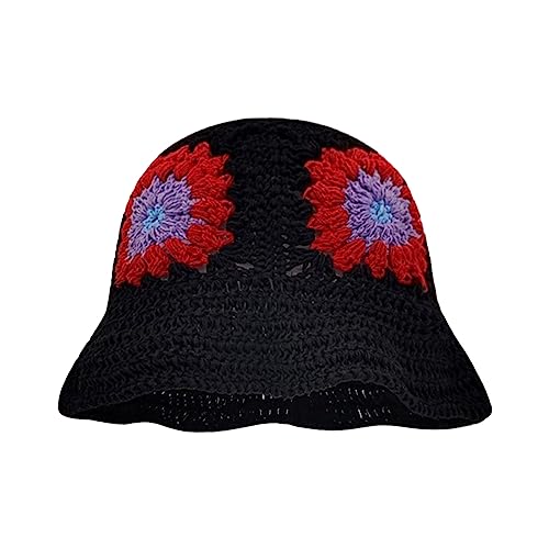 Dsgzkk Bucket Hat,Crochet Flower Bucket Hat Bucket Hat Crochet Flower Fisherman Hat for Adult Teens Commute Hat Black